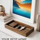 Demigo Acacia Wood Valet Tray & Catchall - Dark Color 12.2" x 6" Organizer for Nightstand, Entryway, Dresser - Holds Keys, Wallet, Phone, Jewelry (Dark Brown)