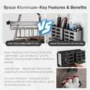 Tooth Brush Holder for Bathroom, Toothbrush Holder with Self-Adhesive, No-Drill Aluminum Hanging Bathroom Organizer  Holds Toothbrush, Razor, Comb & Toothpaste etc(Grey)