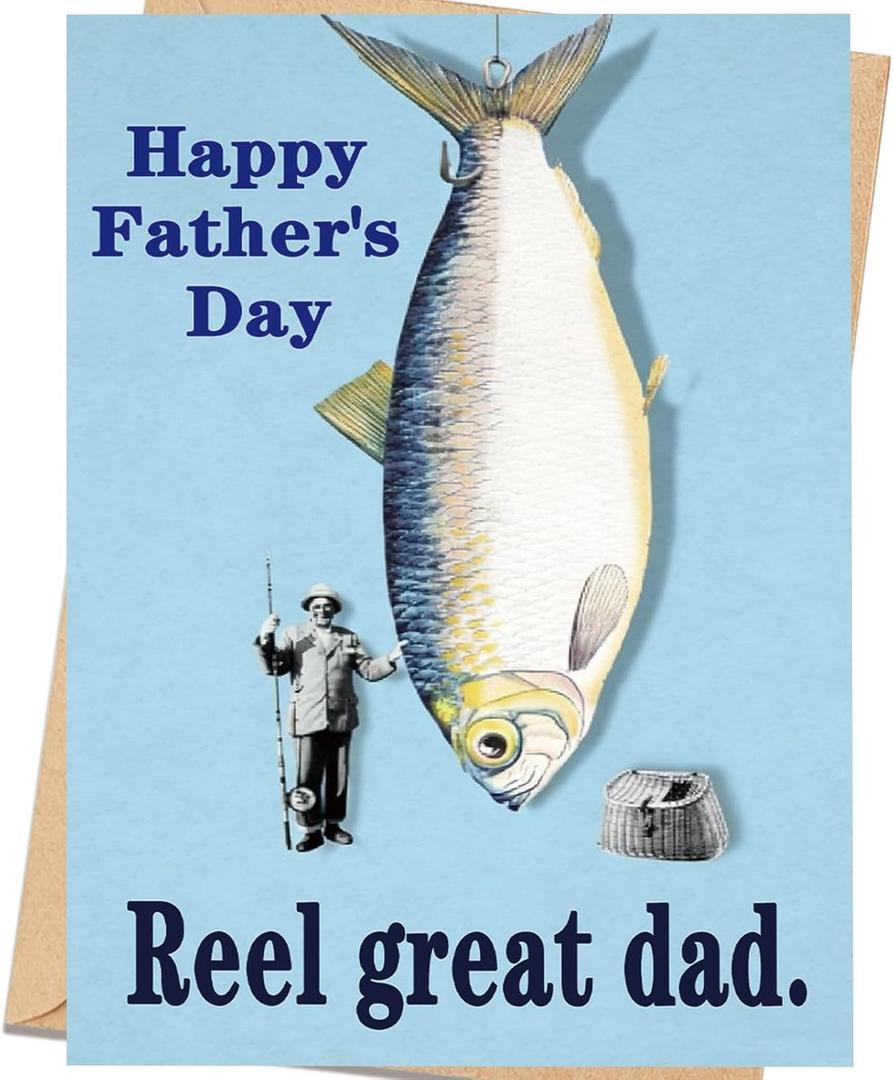 4 x ICOOLYI Funny Fishing Fathers Day Card for Dad, Fathers Day Gift for Dad