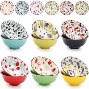 Cedilis 12 Pack Small Ceramic Bowls, 10 Fl-oz Porcelain Dessert Bowls, Assorted Colorful Ice Cream Bowl, Decorative Bowl Set for Dip, Condiments, Side Dishes, Soup, Snack, Yogurt, Appetizer, Rice
