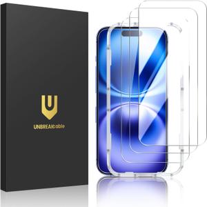 UNBREAKcable 3-Pack Screen Protector for iPhone 16, Double Shatterproof Tempered Glass [Easy Installation Frame] [9H Hardness] [99.99% HD Clear] [Case Friendly] for iPhone 6.1 inch