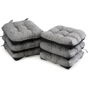 Chair Cushions for Dining Chairs Set of 6,Tufted Indoor Kitchen Seat Cushions 6 Pack, Memory Foam Chair Pads with Ties and Non Slip Backing,15.5" x 15.5" x 4",Dark Grey