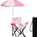 Outdoor Toddler Camping Chair with Umbrella Foldable Beach Chairs with Safety Lock for Kids Waterproof Lawn Kids Folding Chair for Outside Beach Travel(Unicorn), Small