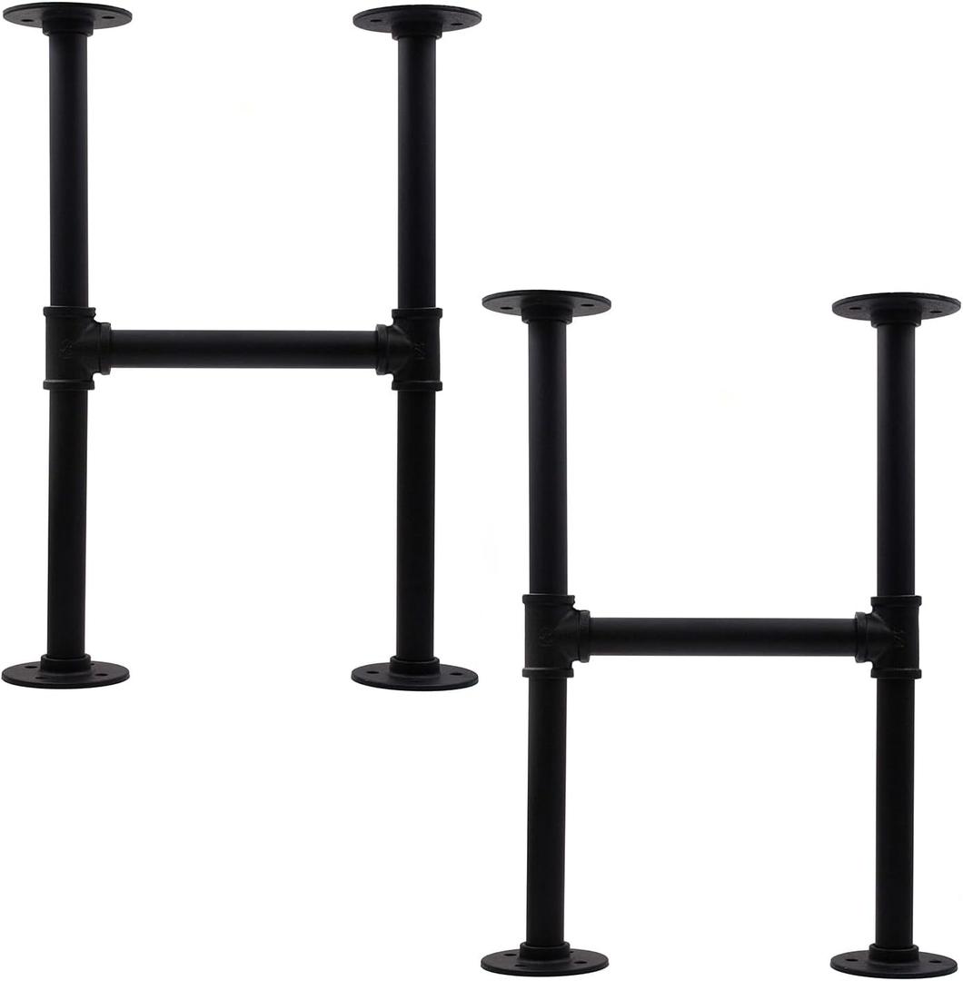 28 Inch Industrial Pipe Table Leg Set, Iron Base Legs for Coffee Tables, Desks, NightstandVintage, Dark Grey Black Rough Pipes, 2pcs