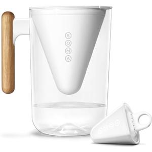 Soma by Full Circle 10-Cup Water Filter Pitcher - Beautiful Water Dispenser with Sustainable Bamboo Handle, Coconut Shell Activated Carbon Filter