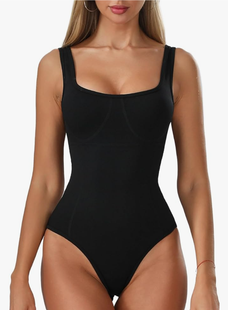 Womens Square Neck Bodysuit Thong Backless Sleeveless Tank Top – Sexy One Piece Bodysuits for Women Going Out, Size M