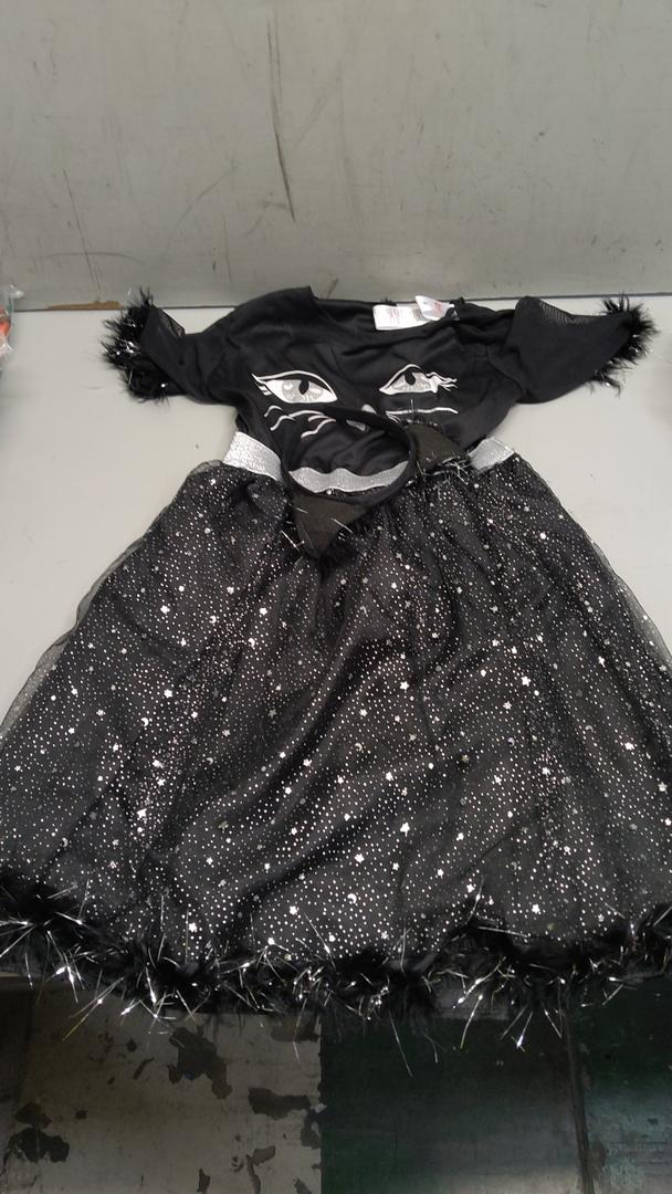 Morph Girls Black Cat Costume - Kids Halloween Cat Dress with Tail & Headband - Sizes L
