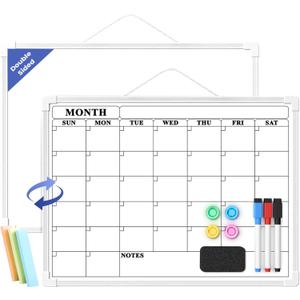 Monthly Whiteboard Calendar for Wall, Small 16" x 12" Dry Erase Board with Plastic Frame, Hanging Dry Erase Calendar with 3 Mini Sticky Notes for Kitchen Planner, Memo, Home and Office