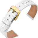 ANNEFIT Women's Leather Watch Band 12mm Lizard Grain Slim Thin Replacement Strap White/Gold Buckle