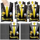 Spakon 100 Pcs Father's Day Gift Bags with Handle Happy Father's Day Plastic Goody Treat Party Favor Bags for Dad Theme Party Birthday Supplies, Black, 9.84''x6.5''