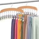 Leggings Hangers, Wooden Closet Hanging Leggings Storage Organizer Scarf Hangers with 24 Clips, 360° Swivel Hook, Burlywood, 2 Pcs