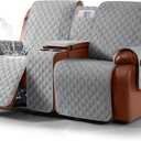 Ruaozz Waterproof Loveseat Recliner Cover with Console Non-Slip Reclining Couch Covers Split Sofa Slipcovers with Elastic Straps Furniture Protector for Kids, Dogs, Pets (Light Grey, 2 Seater)