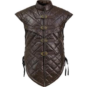 HiiFeuer Medieval Suede Sleeveless Vest, Adjustable Buckle Renaissance Costume Tunic, Pirate Cosplay Knight Body Armor (Large)