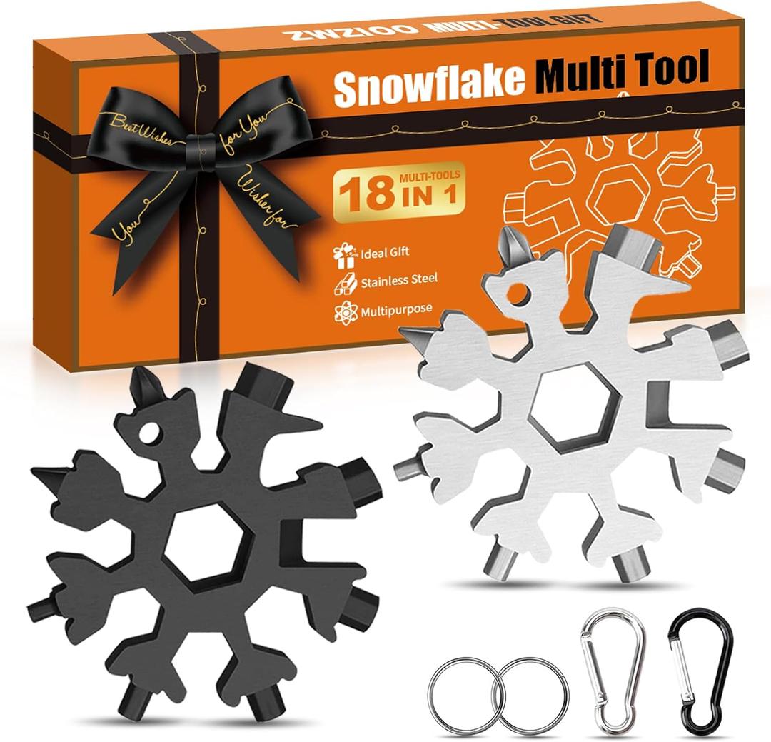 Stocking Stuffers Gifts for Men, 18 in 1 Snowflake Multitool, White Elephant Gifts for Adults, Christmas Gift for Men Who Have Everything, Cool Gadget for Boy, Him,Husband(2 Pack,Orange Box)