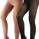 Fleece Lined Tights Sheer Women - Fake Translucent Warm Pantyhose Leggings Sheer Thick Tights for Winter (X-Small, Black+brown)