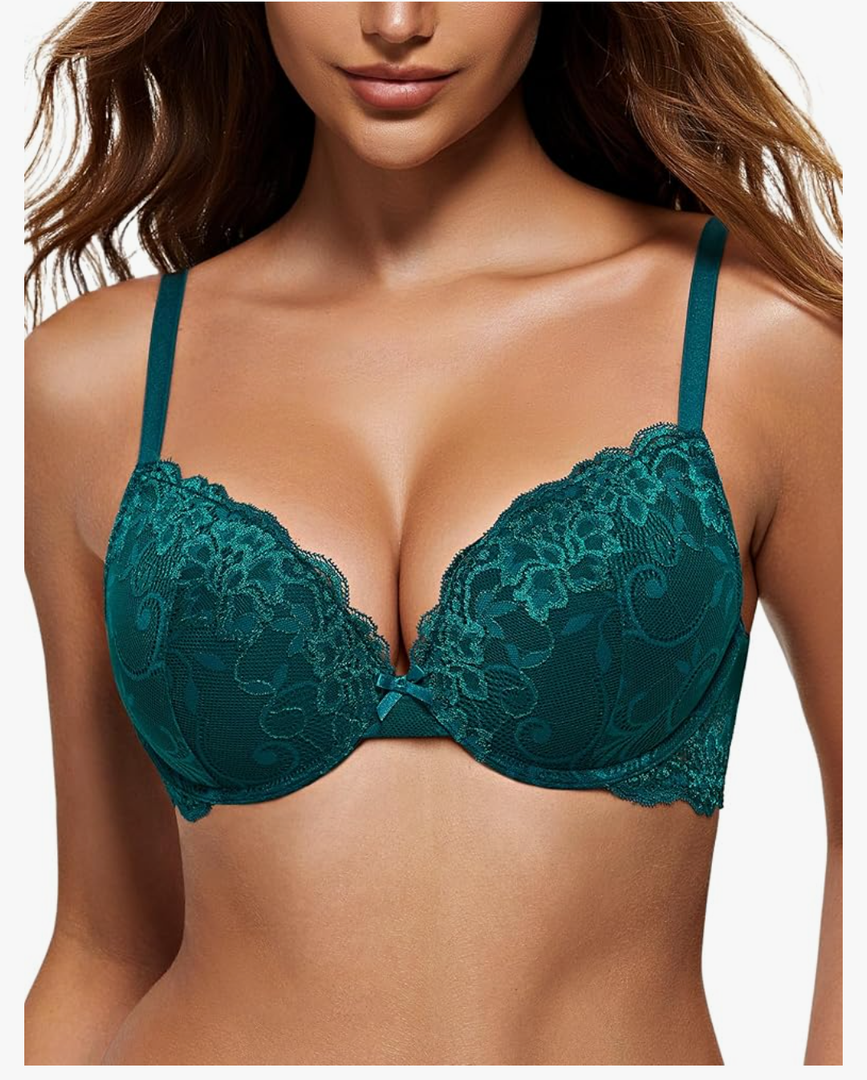 Women's Push Up Bra Lace Comfort Padded Add 1 Cup Plunge Underwire Bras Lift Up 36DD