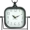 Rae Dunn Desk Clock - Battery Operated Modern Metal Rustic Design with Top Loop for Bedroom, Office, Kitchen - Small Classic Analog Display - Chic Home Dcor for Desktop Table, Countertop