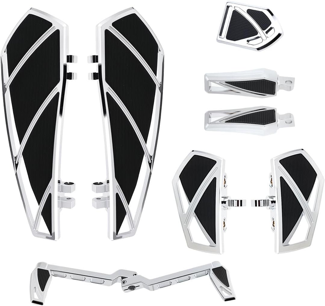Motorcycle Floorboards Footpegs Shifter Peg Pedal Kit Compatible With For Harley Touring Softail Street Road Glide FLTR FLHX (Chrome)