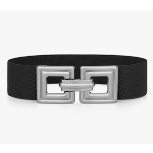 WHIPPY Women Wide Elastic Waist Belt Fashion Hollow Out Square Gold Buckle Stretchy Belt Waistband for Ladies