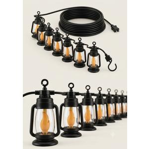 Backyard Fox Solar Lantern String Lights, 19.7FT Outdoor Hanging Decorative Lights with 10 LED Flame Effect Bulbs, Waterproof Evening Trail Series for Patio, Garden, Deck, and Backyard Decor