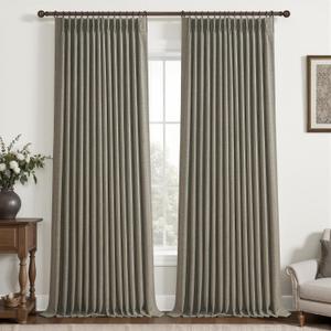 Pinch Pleated Blackout Curtains 96 Inches Long for Bedroom, Sepia Ebony Memory Trained Two Layer Thick Linen Thermal Noise Cancelling Farmhouse Privacy Windows Curtain 40x96 Inch Length 2 Panels Set