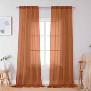 Simplebrand Orange Sheer Curtains 96 Inches Long, Light Filtering Rod Pocket Solid Color Window Sheer Curtain Panels, Elegant Curtains & Drapes for Living Room, Bedroom 2 Panels, 42" W x 96" L