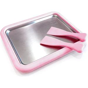 Rolled Ice Cream Maker,2026 New Rolled Ice Cream Maker Kit,DIY Rolled Ice Cream Tray with 2 Scrapers,Perfect for Family Fun,Homemade Desserts (Pink)
