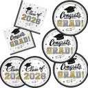Class of 2026 Graduation Party Supplies - Serve 16 with White and Gold Graduation Decorations Disposable Paper Plates and Napkins Set, for Congrats Grad Decorations and Favors