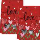 Valentine's Day Red Kitchen Towels Set of 2 Love Heart Flower Hand Towels for Bathroom Absorbent Fast Drying Microfiber Dishtowels Valentines Day Tea Towel for Home Decor