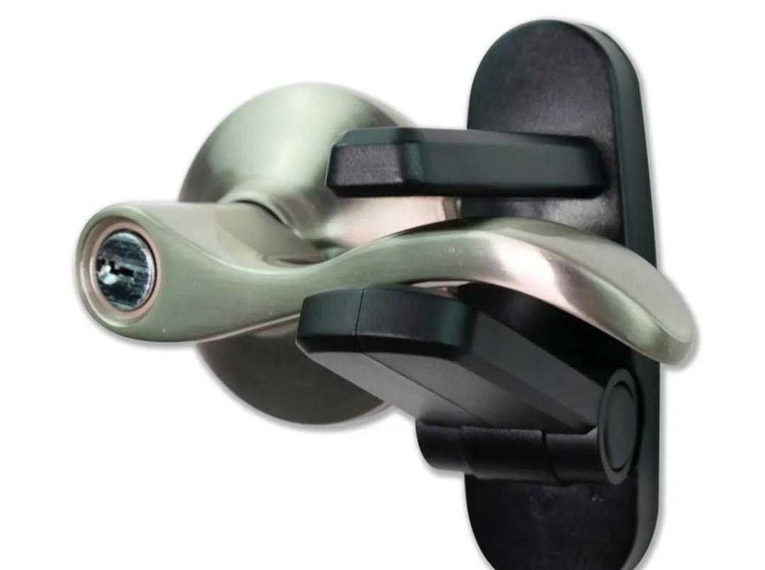 Door Lever Lock (4 Pack) Prevents Toddlers from Opening Doors. 3.25" L * 1.5" W * 4.5" H Easy One Hand Operation for Adults. Durable ABS with 3M Adhesive Backing. Simple Install (Black)