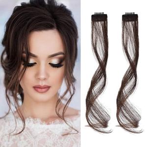 Flufymooz Clip-In Front Fringe Bangs Set, 2PCS Long Dragon Beard Style Synthetic Hair with Temples, 12 inch (Dark Brown)