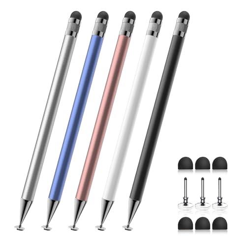 Bopomofo Stylus (5 Pcs), 2-in-1 Stylus Pen for Touch Screen, High Precision and Sensitivity, Suitable for iPhone/ipad/Android Tablets, Compatible with Touch Screens (Black/White/Blue/Rose Gold/Silver)