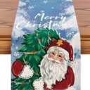 OTOSTAR Christmas Tree and Santa Claus Merry Christmas Table Runner, Xmas Seasonal Winter Holiday Kitchen Dining Table Decoration for Home Party Decor 13x36 Inch (Blue)