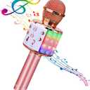 BlueFire 4 in 1 Karaoke Wireless Microphone with LED Lights, Portable Microphone for Kids, Great Gifts Toys for Kids, Girls, Boys and Adults (Pink)