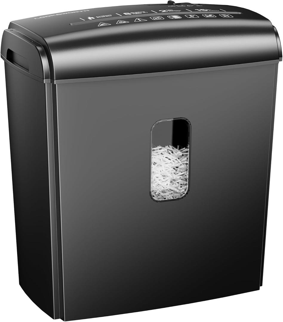 8-Sheet Micro Cut Paper Shredder P-4 High Security for Home Office Use with Handle, Shreds Credit Card/Staple 4 Gallons(Black) Visual Window Wastebasket
