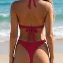 Women's Two Piece Triangle Bikini Set High Cut Cheeky Thong Swimsuit Sexy Halter String Bathing Suits Red (Red, S)