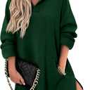 StunShow Women Oversized Sweatshirt Pullover Casual Split Hem Long Hoodie Dress with Kangaroo Pocket 2025 Fall (Green, L)
