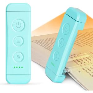 Glocusent USB Rechargeable Book Light for Reading in Bed, Portable Clip-on LED Reading Light, 3 Amber Colors & 5 Brightness Dimmable, Compact & Long Lasting, Perfect for Book Lovers, Kids (Blue)