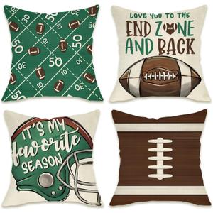 Fahrendom Fall Football Field Decorative Throw Pillow Covers 20 x 20 Set of 4, Autumn Rugby American Sport Game Porch Outdoor Pillowcase, Super Bowl It's My Favorite Season Cushion Case Home Decor