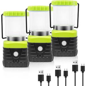 Jarxin 3PCS 6500K White Light LED Camping Lantern Rechargeable 1000LM, 4500mAh Power Bank, Flashlight for Hurricane Emergency, Hiking, IP44 Waterproof Lantern(Green)