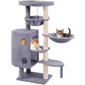 45in Cat Tree Tower with Big Condo for Indoor Cats,Cat Tower with Scratching Post,Scratching Board and Cat Toys,Multi-Level,Small Space,Transformer Cat Tree (Grey+)