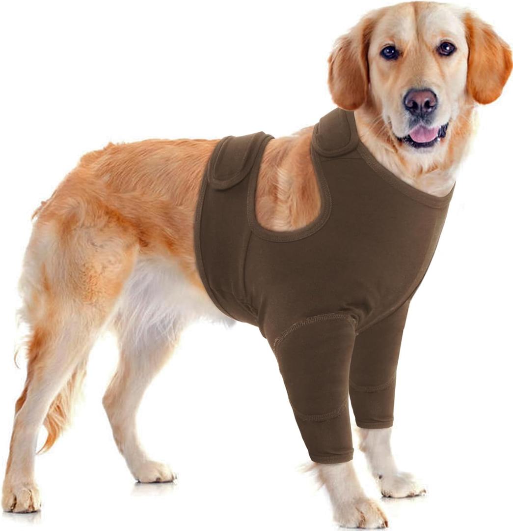 IDOMIK Recovery Sleeve for Front Leg, Adjustable Dog Leg Sleeves to Stop Licking, Breathable Surgery Recovery Suit, Dog Elbow Braces Alternatives, Khaki, XL (XL(Chest Girth:24.80"-29.92"))