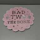100 Pcs Bad Two The Bone Christmas Party Decorations Girl, Pink Scalloped Skeleton Paper Placemats Bad to The Bone 2nd Birthday Decorations Party Supplies Disposable Placemats Set for Girls Birthday