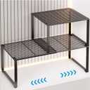 Extendable Metal Wire Shelf Organizer - Adjustable 15-24.4in Length, Stackable Storage Rack for Kitchen/Pantry/Bathroom/Shoe Cabinet/Tool Closet (2,Black)