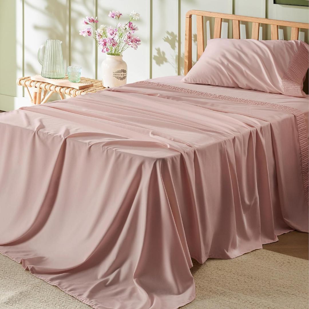 Bedsure Twin Sheets Set - 3 Pieces Soft Twin Bed Sheets - Breathable & Cooling - Hotel Luxury - Easy Care Polyester Microfiber Bedding for Women, Men, Dusty Pink