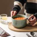 Ceramic Soup Bowl with Handle: 38 oz Microwave Safe Extra Large Mug for Oatmeal, Cereal, Breakfast, Meal Prep, Work Lunch, Dorm Living, Single Serve Dinner - 6 Inch, Pea Green
