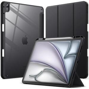 JETech Case for iPad Air 13-Inch M4/M3/M2 (2026/2025/2024) with Pencil Holder, Clear Transparent Back Shell Slim Stand Shockproof Tablet Cover, Auto Wake/Sleep (Black)