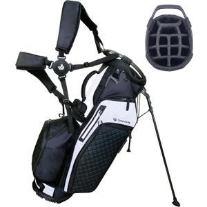 14 Way Golf Stand Bag, Lightweight Carry Bag with Ergonomic Dual Straps, 10 Pockets with Waterproof & Cooler Pockets and Rain Cover, for Men and Women (Black/ White)