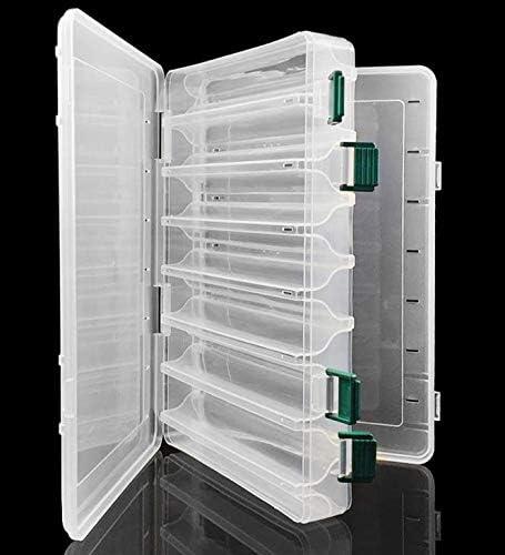 Double-Sided Fishing Lure Hook Tackle Box Visible Hard Plastic Clear Fishing Lure Bait Squid Jig Minnows Hooks Accessory Storage Case Container (Clear-14 Slots)