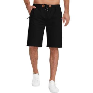 KUYIGO Mens Shorts Casual Zipper Pockets Elastic Waist Sports Shorts | Zipper Pockets, Big&Tall, M-6XL Plus Size Shorts, Drawstring, Classic Fit, Athletic Casual, Vacation Beach Shorts (Black, XL)